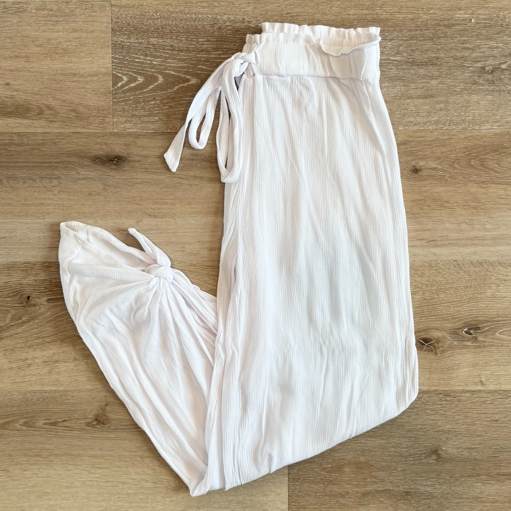 White Drawstring Split Leg Beach Cover Up Pants